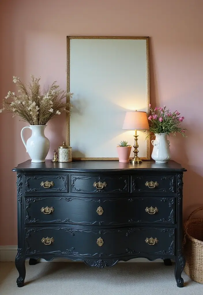 25 Black Dresser Bedroom Ideas That Anchor Any Space - 2. Vintage Charm