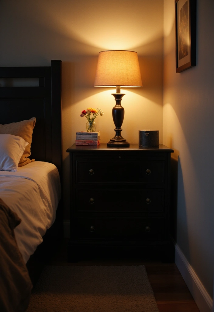 25 Black Dresser Bedroom Ideas That Anchor Any Space - 20. Soft Lighting