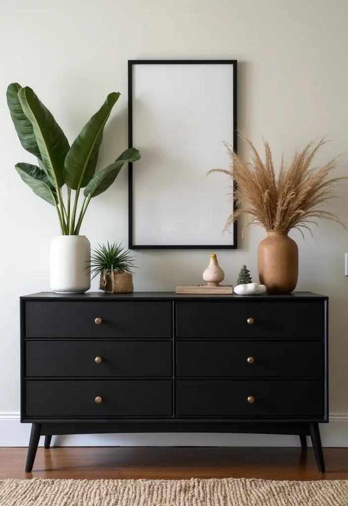 25 Black Dresser Bedroom Ideas That Anchor Any Space - 21. Play with Scale