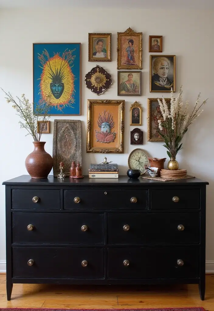 25 Black Dresser Bedroom Ideas That Anchor Any Space - 22. Eclectic Accents