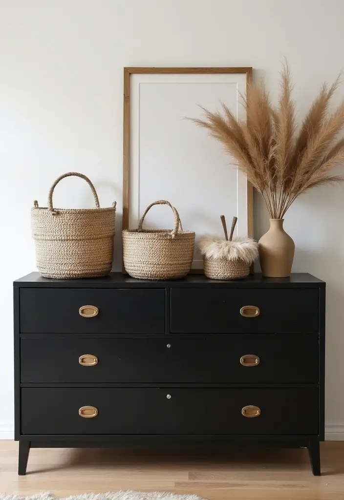 25 Black Dresser Bedroom Ideas That Anchor Any Space - 5. Textured Layers