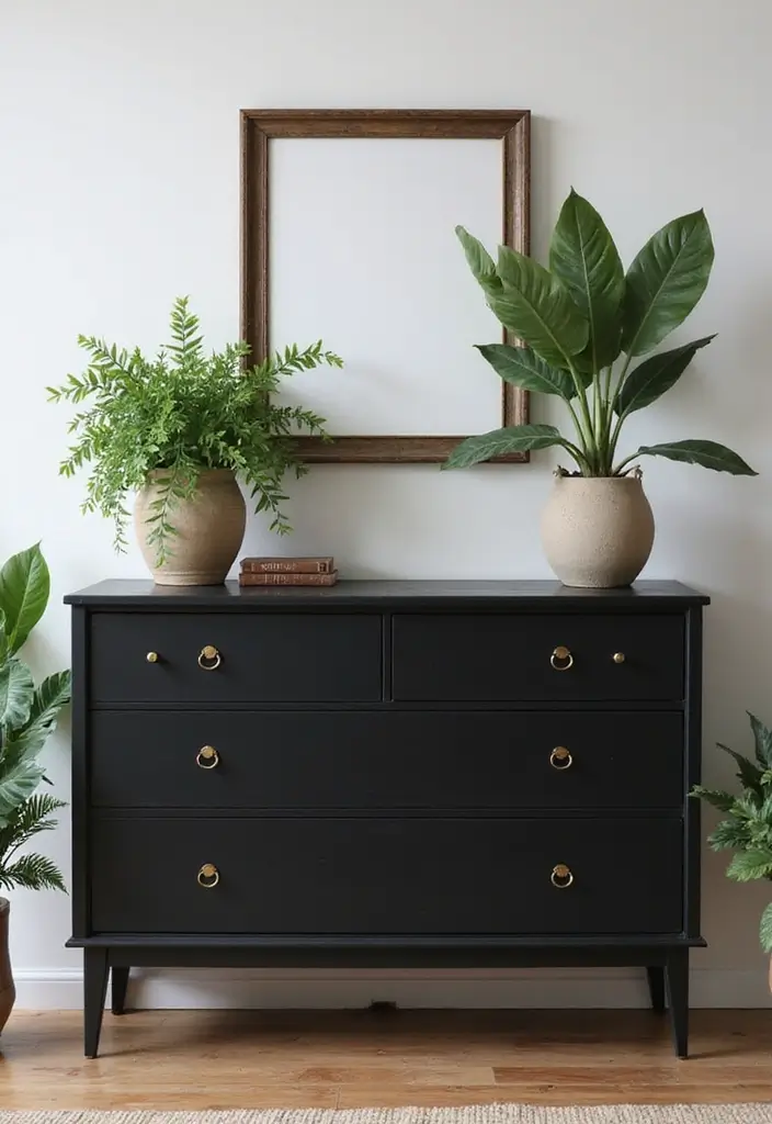 25 Black Dresser Bedroom Ideas That Anchor Any Space - 7. Contrast with Nature