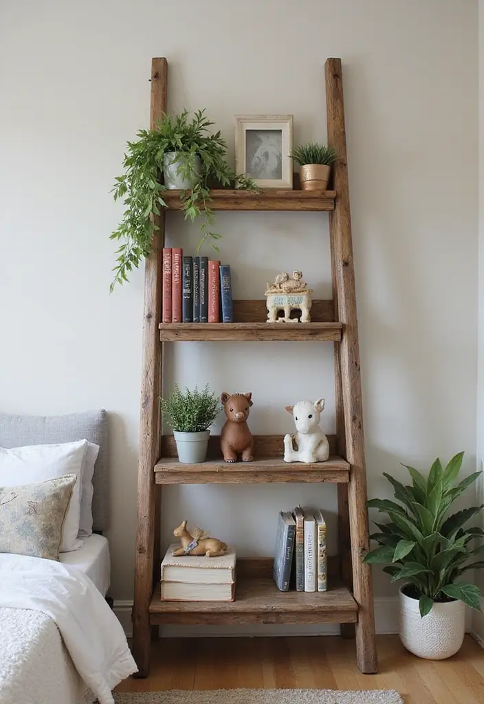 25 Horse Bedroom Ideas for Teens That Feel Rustic and Free-Spirited - 23. Rustic Ladder Shelf