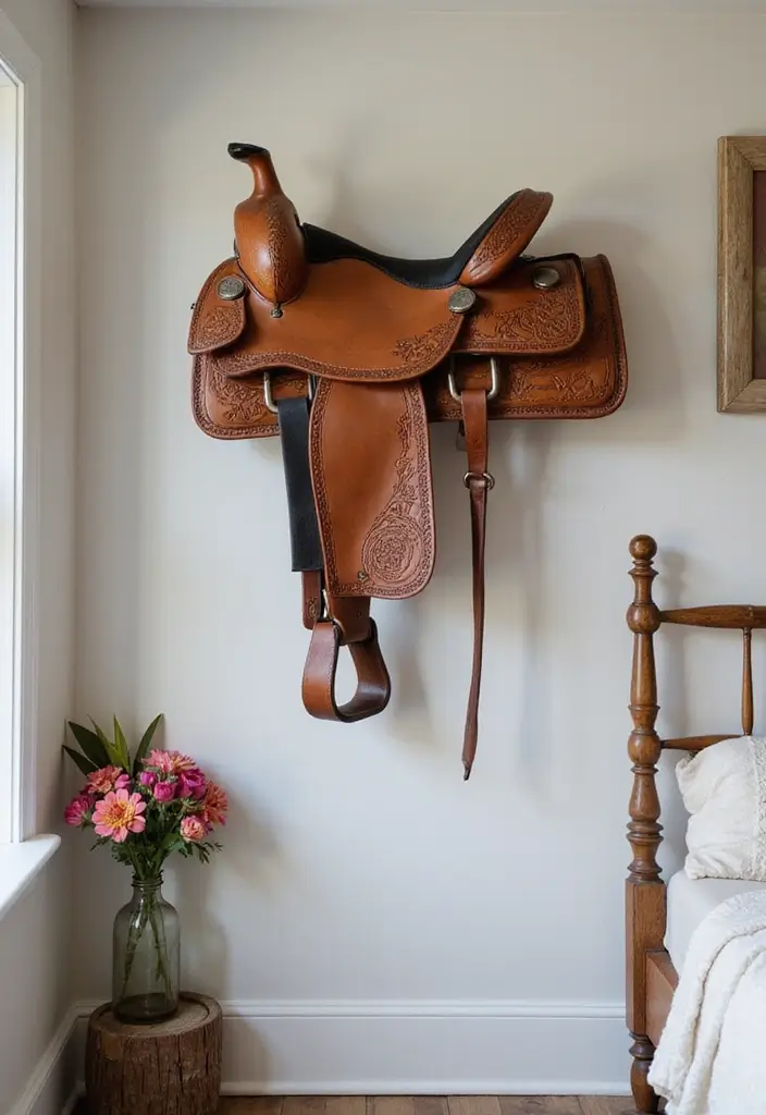 25 Horse Bedroom Ideas for Teens That Feel Rustic and Free-Spirited - 9. Vintage Horse Saddle Decor