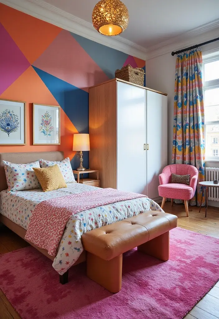 25 Kids Room Ideas for Girls Bedroom That Feel Magical - 17. Bright and Bold Geometric Patterns