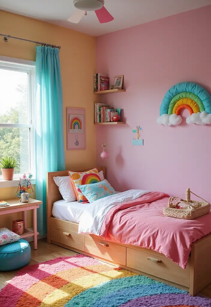 25 Kids Room Ideas for Girls Bedroom That Feel Magical - 9. Playful Rainbow Room