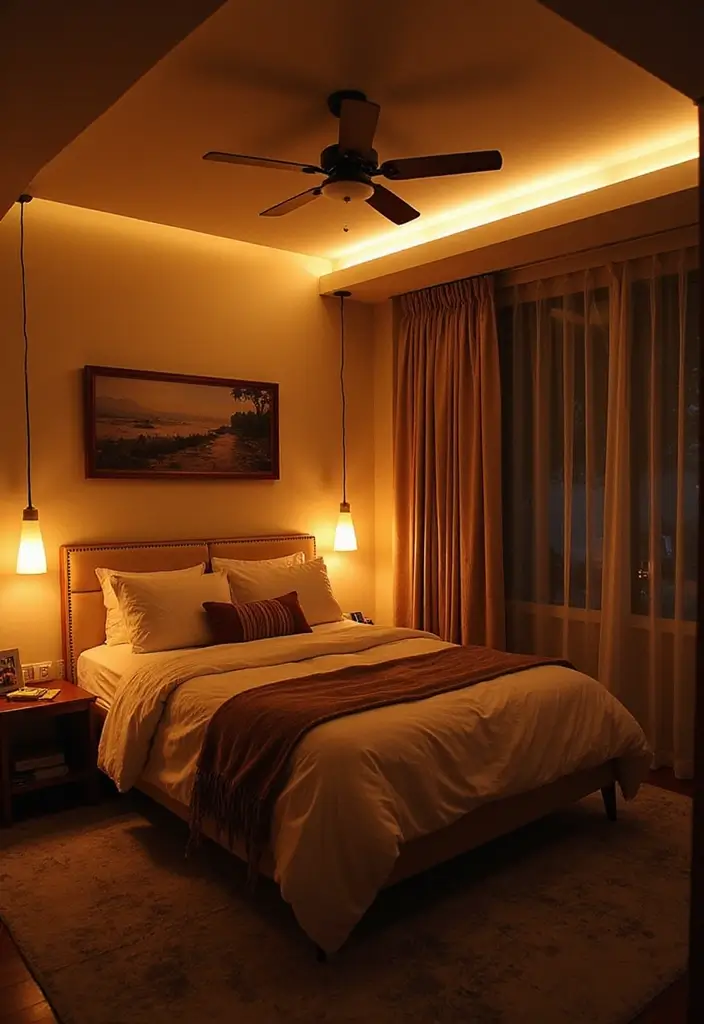 25 King Size Bed in Small Bedroom Ideas That Actually Work - 15. Layered Lighting