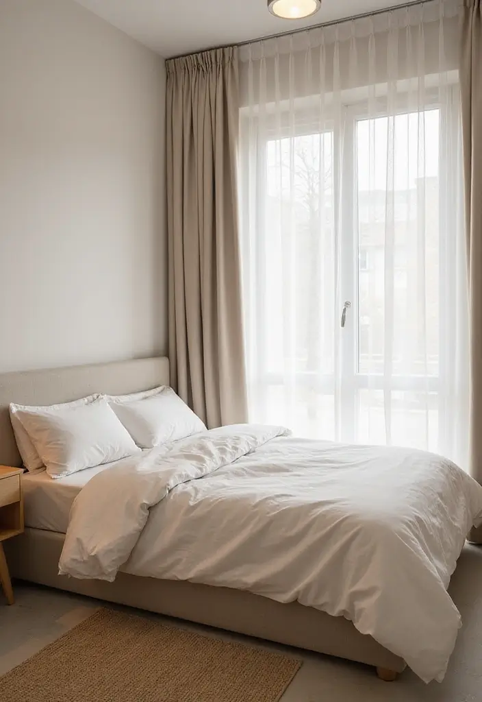 25 King Size Bed in Small Bedroom Ideas That Actually Work - 24. Make Use of Light Curtains