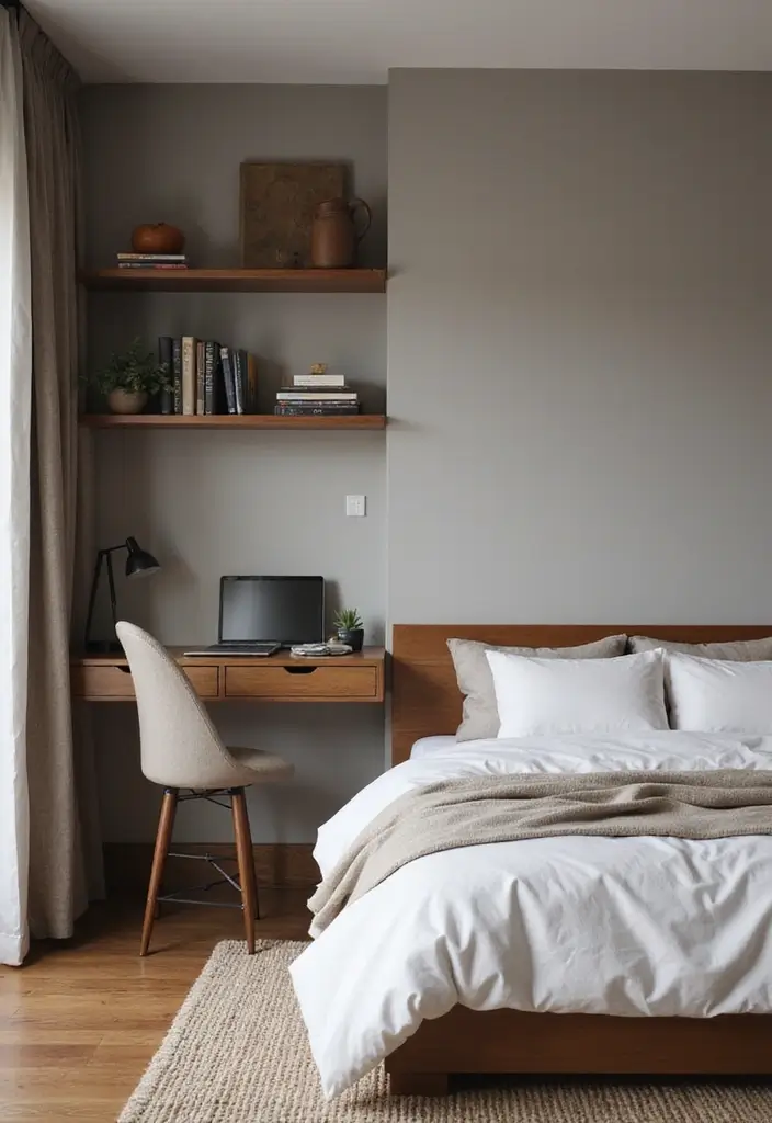 25 King Size Bed in Small Bedroom Ideas That Actually Work - 8. Wall-Mounted Desks