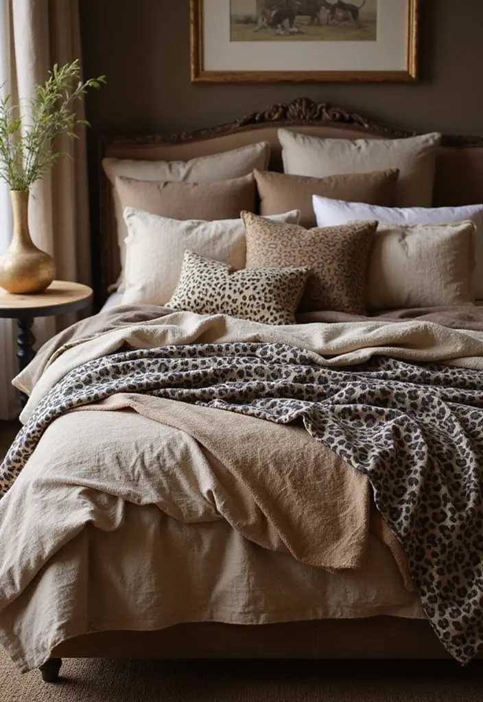 25 Leopard Print Bedroom Ideas That Feel Bold & Chic - 16. Leopard Print Bedding Layering