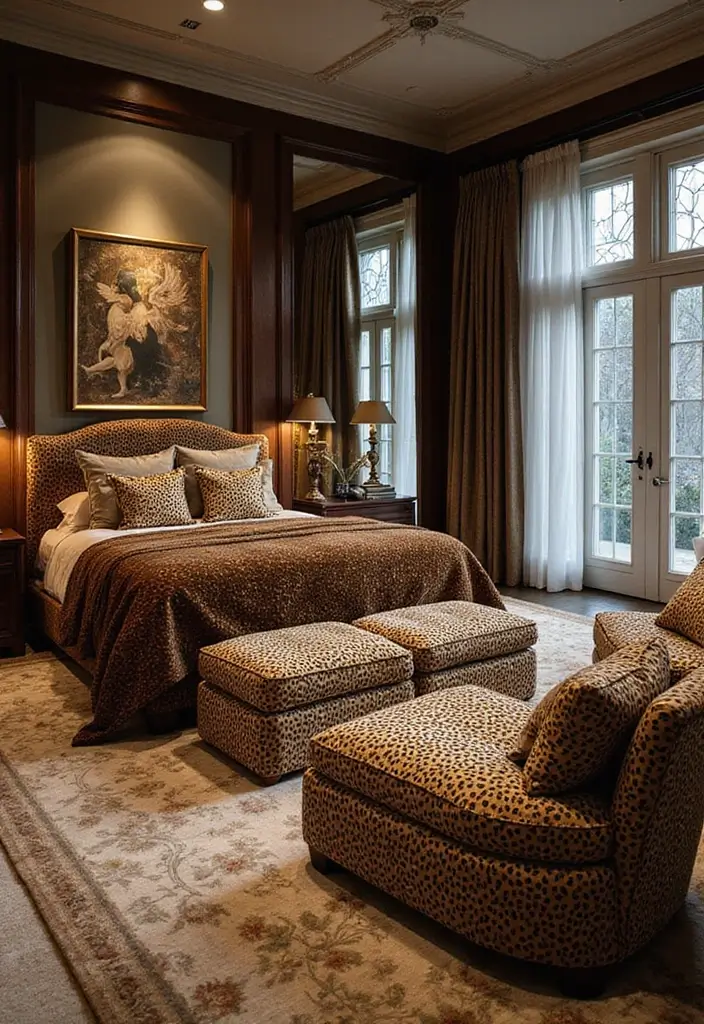 25 Leopard Print Bedroom Ideas That Feel Bold & Chic - 19. Leopard Print Upholstered Furniture