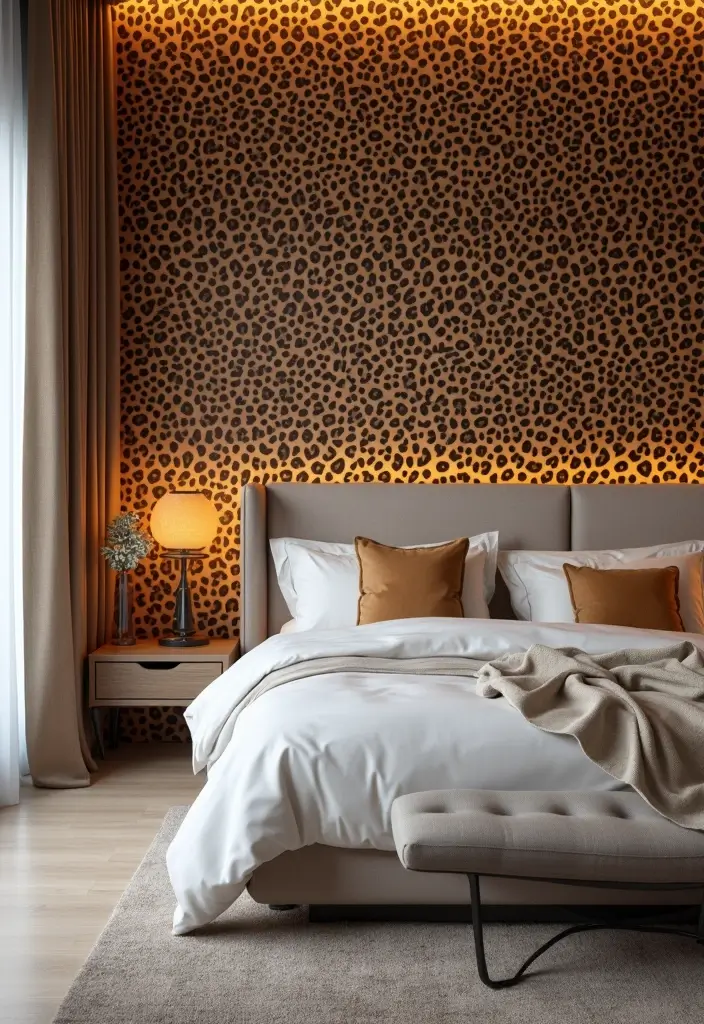 25 Leopard Print Bedroom Ideas That Feel Bold & Chic - 2. Statement Wall with Leopard Print Wallpaper