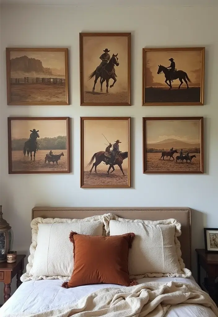 25 Western Bedroom Ideas for Teens That Channel Cowboy Energy - 2. Cowboy-Inspired Wall Art