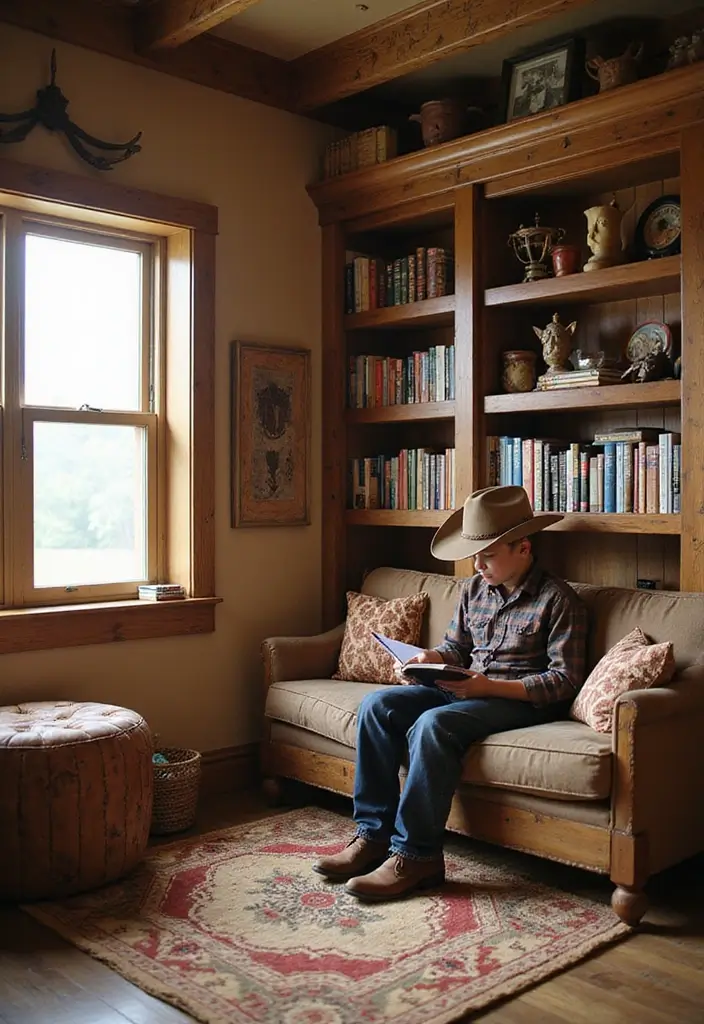 25 Western Bedroom Ideas for Teens That Channel Cowboy Energy - 25. Create a Cowboy Reading Nook