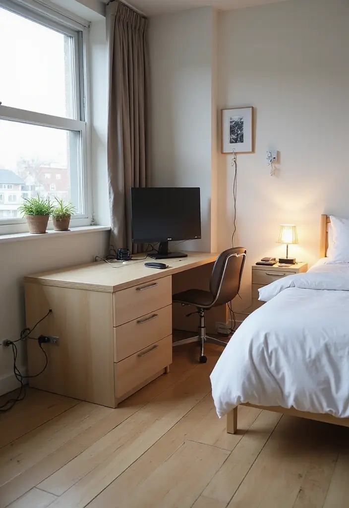 27 Small Bedroom Ideas for Men Minimalist That Look Strong & Clean - 18. Hide Cables and Wires