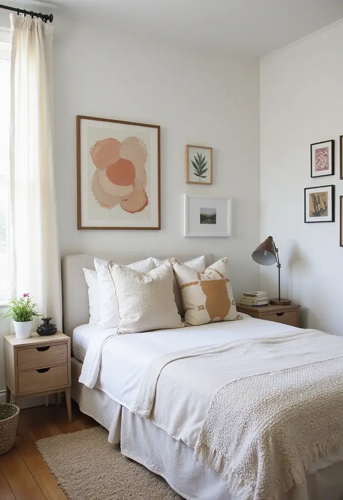 27 Small Bedroom Ideas for Men Minimalist That Look Strong & Clean - 5. Artful Wall Decor