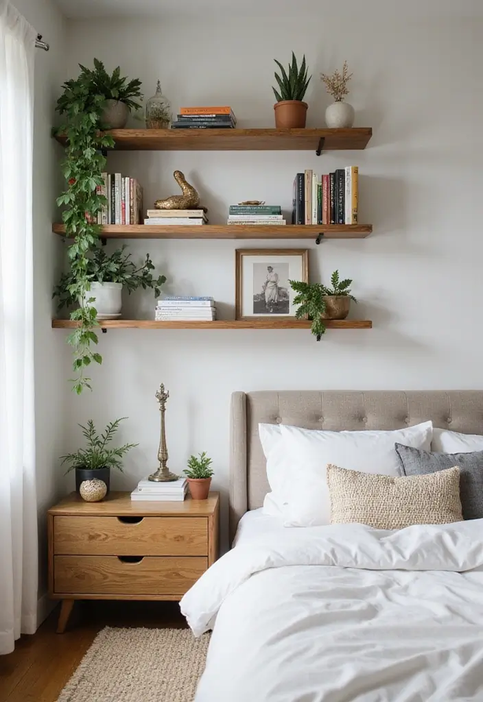 27 Small Bedroom Ideas for Men Minimalist That Look Strong & Clean - 9. Open Shelving