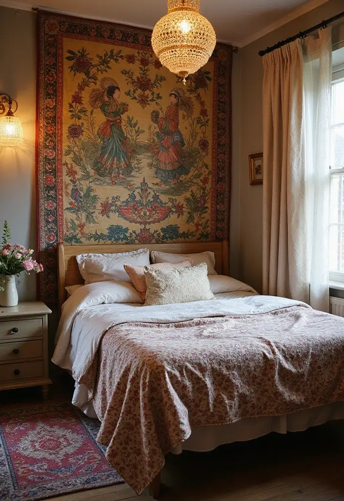 29 Very Small Bedroom Ideas for Couples That Feel Romantic & Cozy - 16. Charming Wall Tapestries