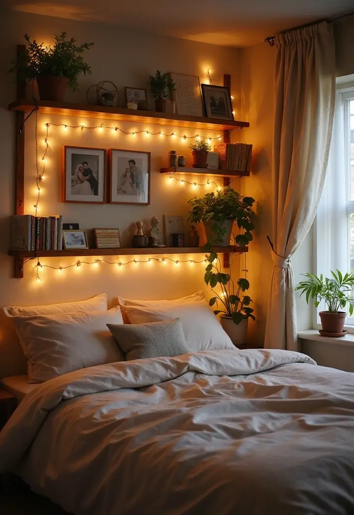 29 Very Small Bedroom Ideas for Couples That Feel Romantic & Cozy - 2. Floating Shelves for Storage and Decor