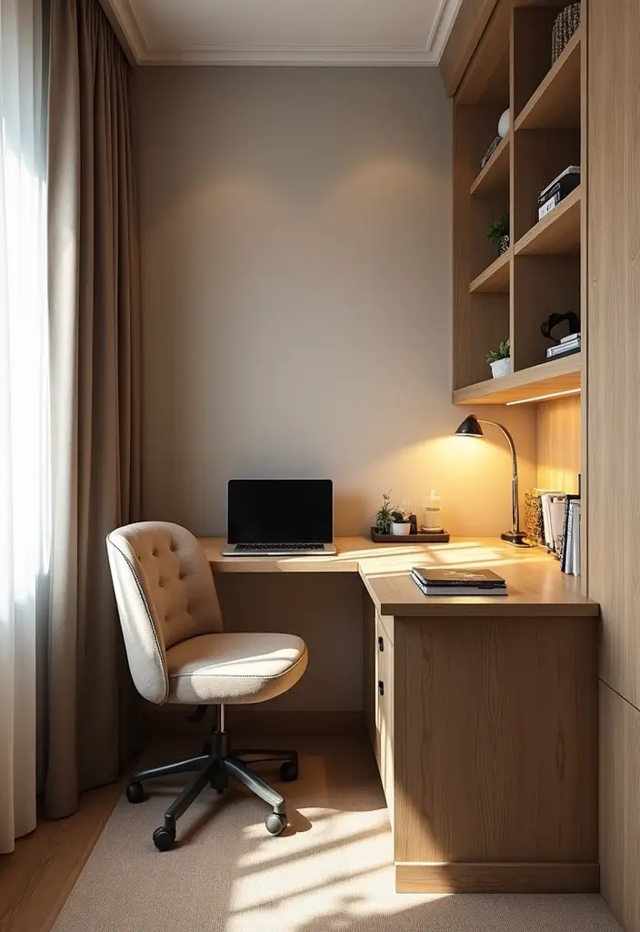 29 Very Small Bedroom Ideas for Couples That Feel Romantic & Cozy - 28. Small Workspace Integration