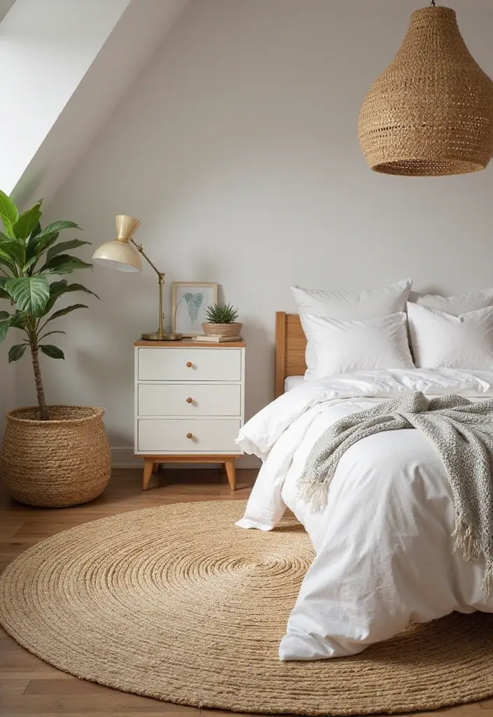 30 Bedroom Design Ideas for Women That Blend Chic and Comfort - 16. Natural Fiber Rugs