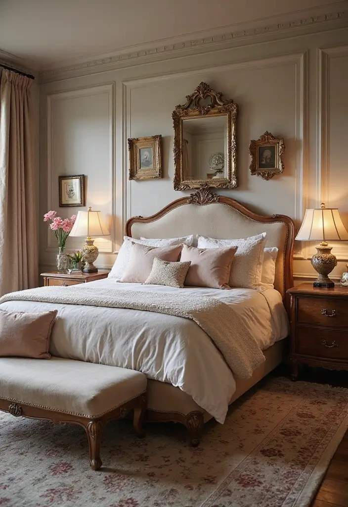 30 Bedroom Design Ideas for Women That Blend Chic and Comfort - 4. Vintage Glam with Modern Touches