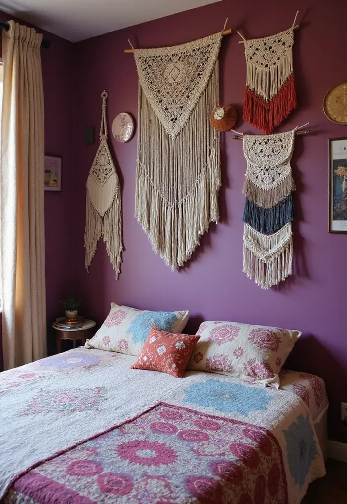 30 Purple Bedroom Ideas for Teens That Look Trendy & Vibrant - 12. Boho Wall Hangings