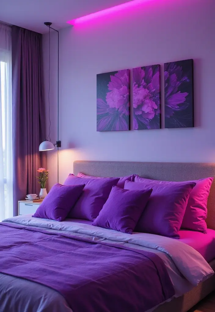 30 Purple Bedroom Ideas for Teens That Look Trendy & Vibrant - 14. Trendy Neon Purple Accents