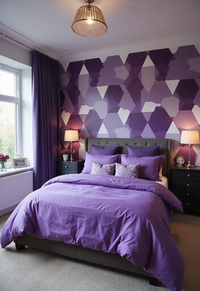 30 Purple Bedroom Ideas for Teens That Look Trendy & Vibrant - 17. Purple Geometric Patterns