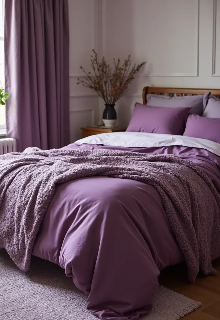 30 Purple Bedroom Ideas for Teens That Look Trendy & Vibrant - 18. Layered Purple Textiles