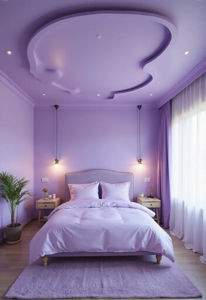 30 Purple Bedroom Ideas for Teens That Look Trendy & Vibrant - 23. Creative Purple Ceiling Designs