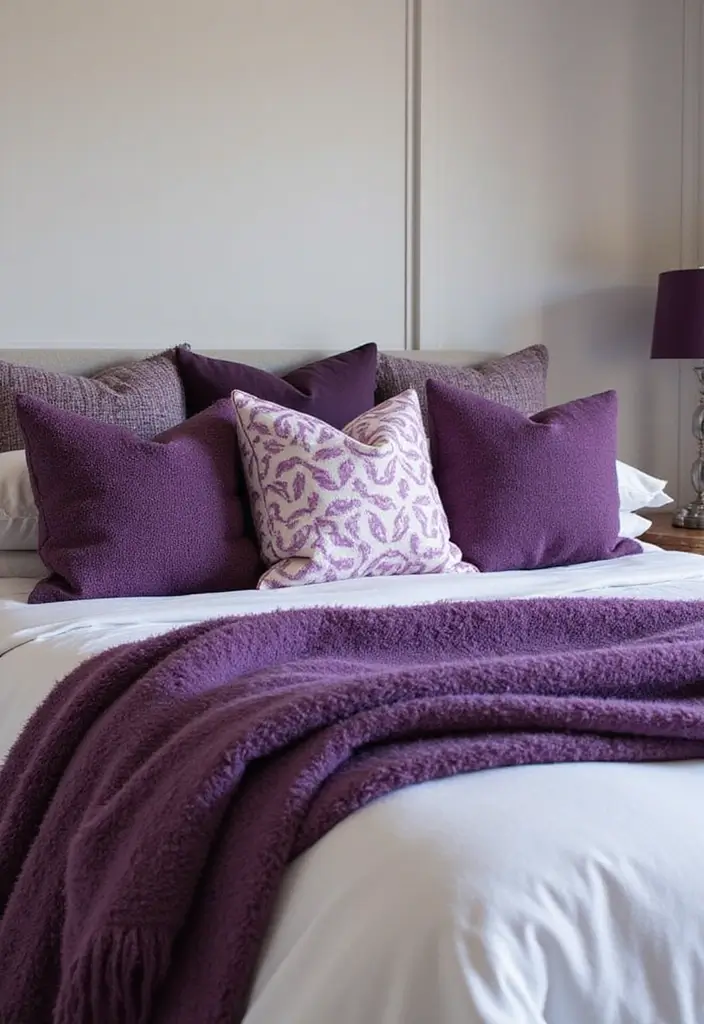 30 Purple Bedroom Ideas for Teens That Look Trendy & Vibrant - 25. Purple Accent Pillows and Throws