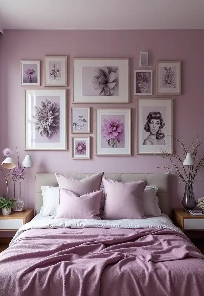30 Purple Bedroom Ideas for Teens That Look Trendy & Vibrant - 26. Purple-Inspired Gallery Wall