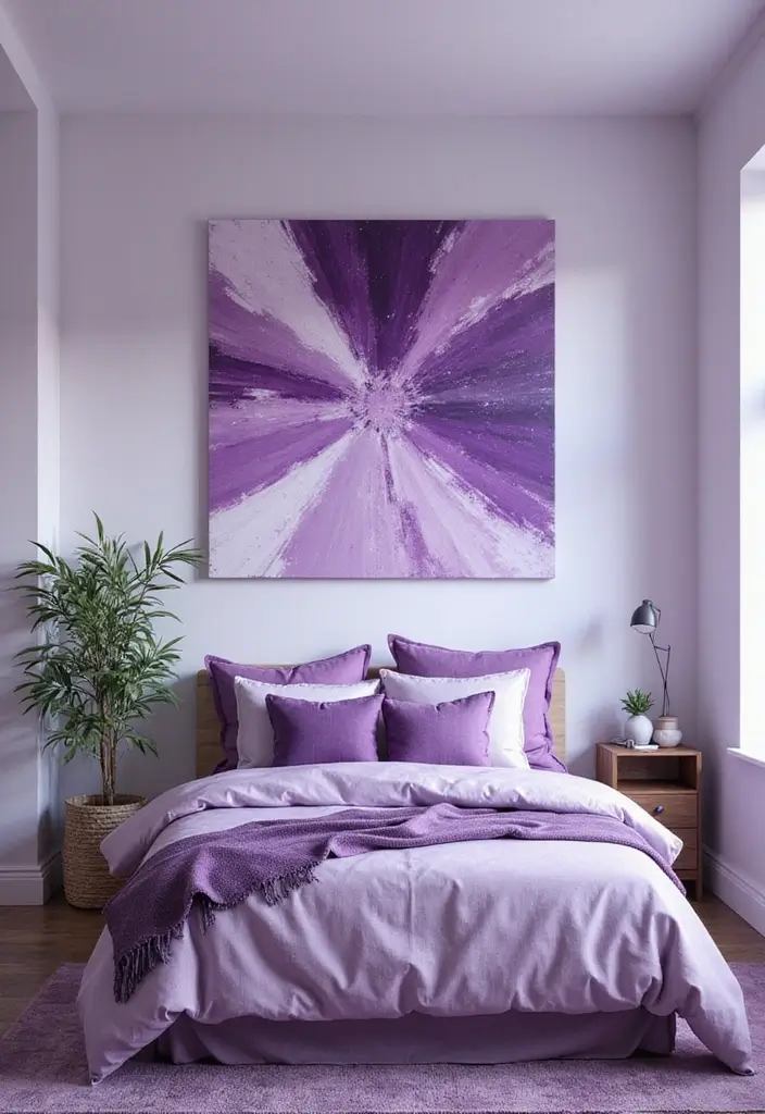 30 Purple Bedroom Ideas for Teens That Look Trendy & Vibrant - 28. Purple-Inspired DIY Wall Art