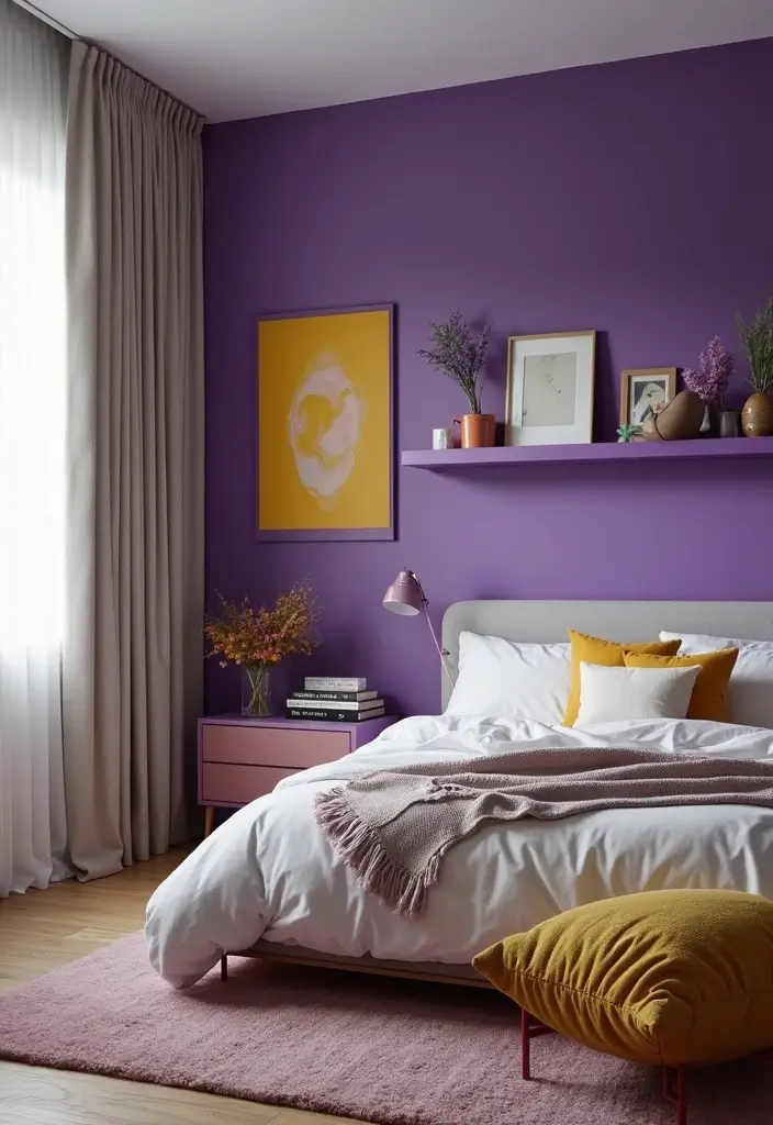 30 Purple Bedroom Ideas for Teens That Look Trendy & Vibrant - 3. Colorful Accent Wall