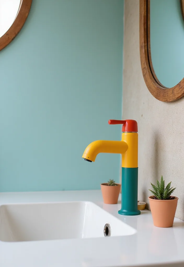 13 Bathroom Faucet Ideas For A Stylish Upgrade - 12. Colorful Pop Fixtures