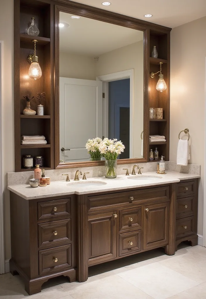 14 Bathroom Vanity With Makeup Counter Ideas You Will Love - 1. Double-Sided Vanity with Makeup Station