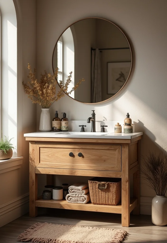 14 Bathroom Vanity With Makeup Counter Ideas You Will Love - 5. Rustic Wood Vanity with Makeup Counter