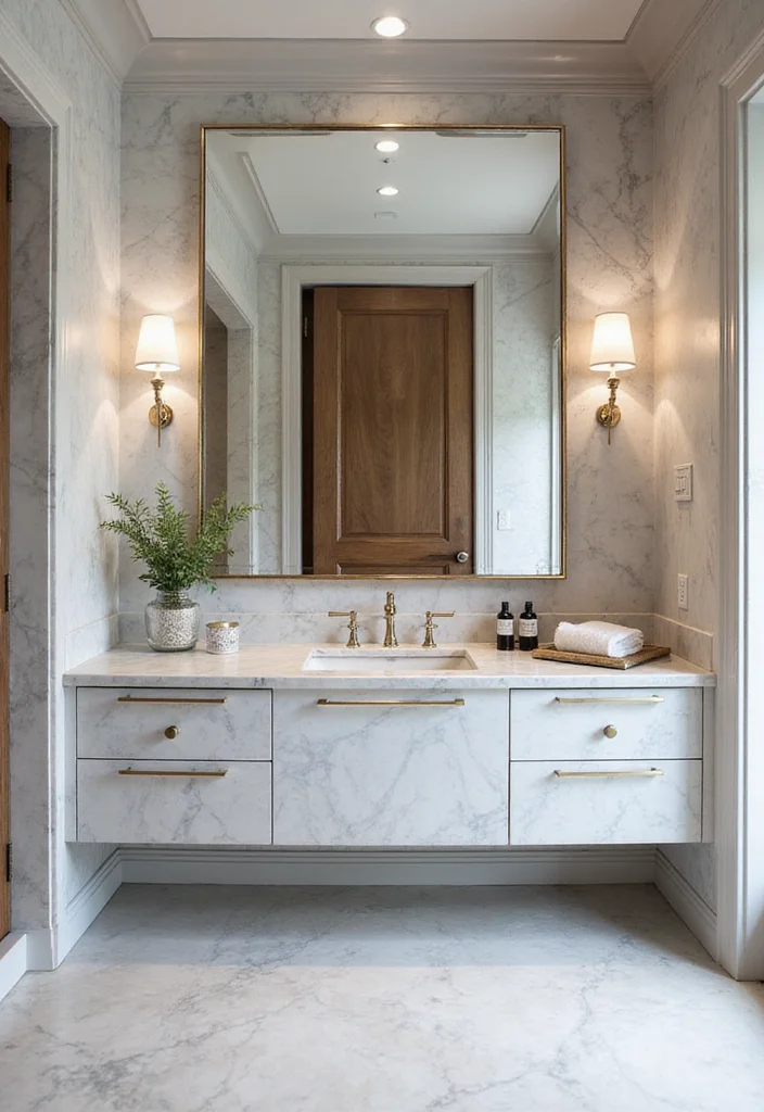 14 Bathroom Vanity With Makeup Counter Ideas You Will Love - 6. Luxury Marble Vanity with Makeup Station