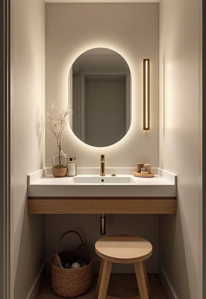 14 Bathroom Vanity With Makeup Counter Ideas You Will Love - 7. Compact Vanity with Built-in Lighting
