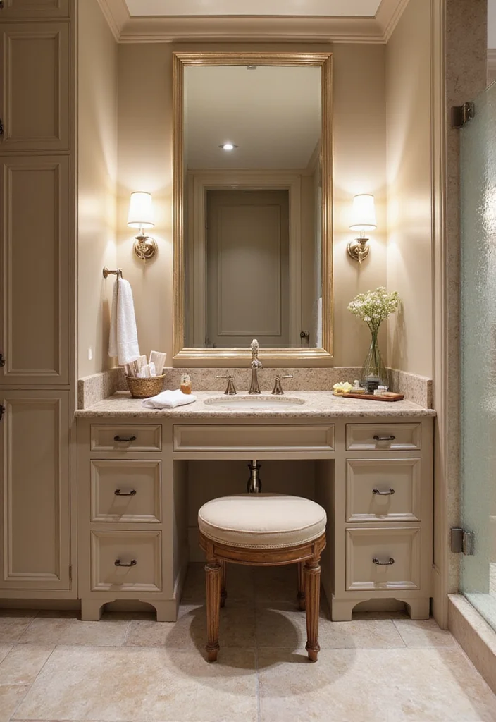 14 Bathroom Vanity With Makeup Counter Ideas You Will Love - 8. Luxurious Built-In Makeup Counter