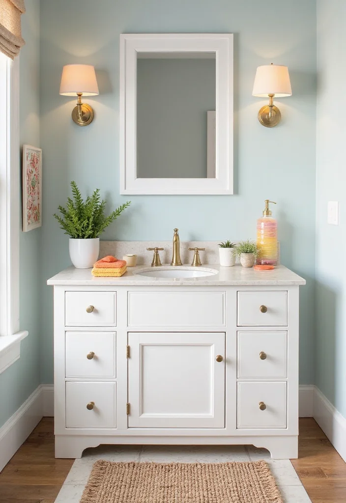 14 Kids Bathroom Vanity Ideas That Are Cute And Practical - 10. Classic White Vanity with Pops of Color