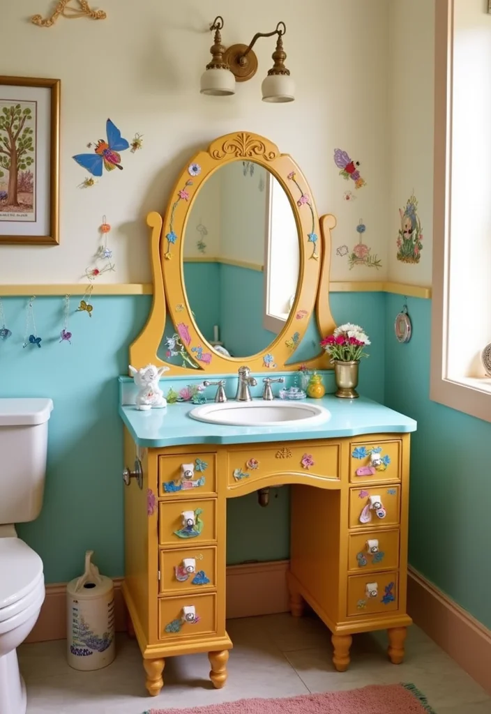 14 Kids Bathroom Vanity Ideas That Are Cute And Practical - 2. Vintage-Style Dressing Table