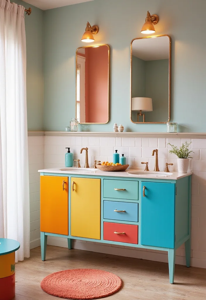 14 Kids Bathroom Vanity Ideas That Are Cute And Practical - 6. Color Block Vanity with Storage