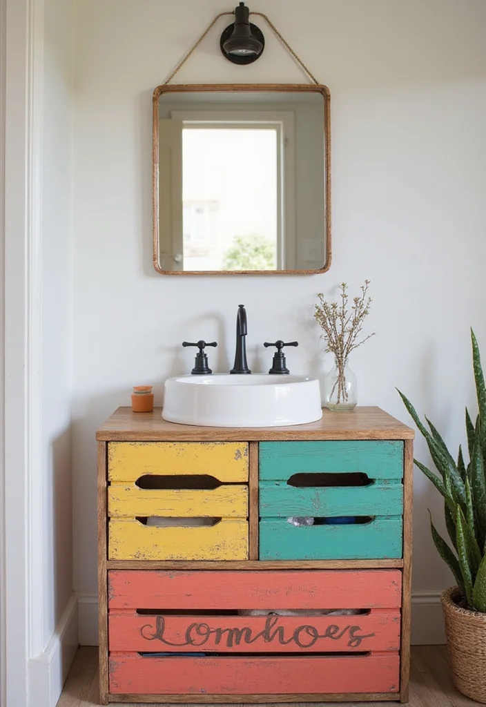 14 Kids Bathroom Vanity Ideas That Are Cute And Practical - 7. Repurposed Crate Vanity