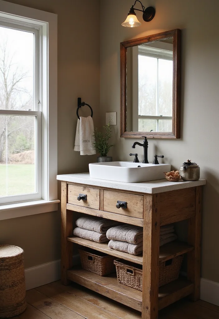 14 Lake House Bathroom Ideas With Cozy Style - 1. Reclaimed Wood Vanity