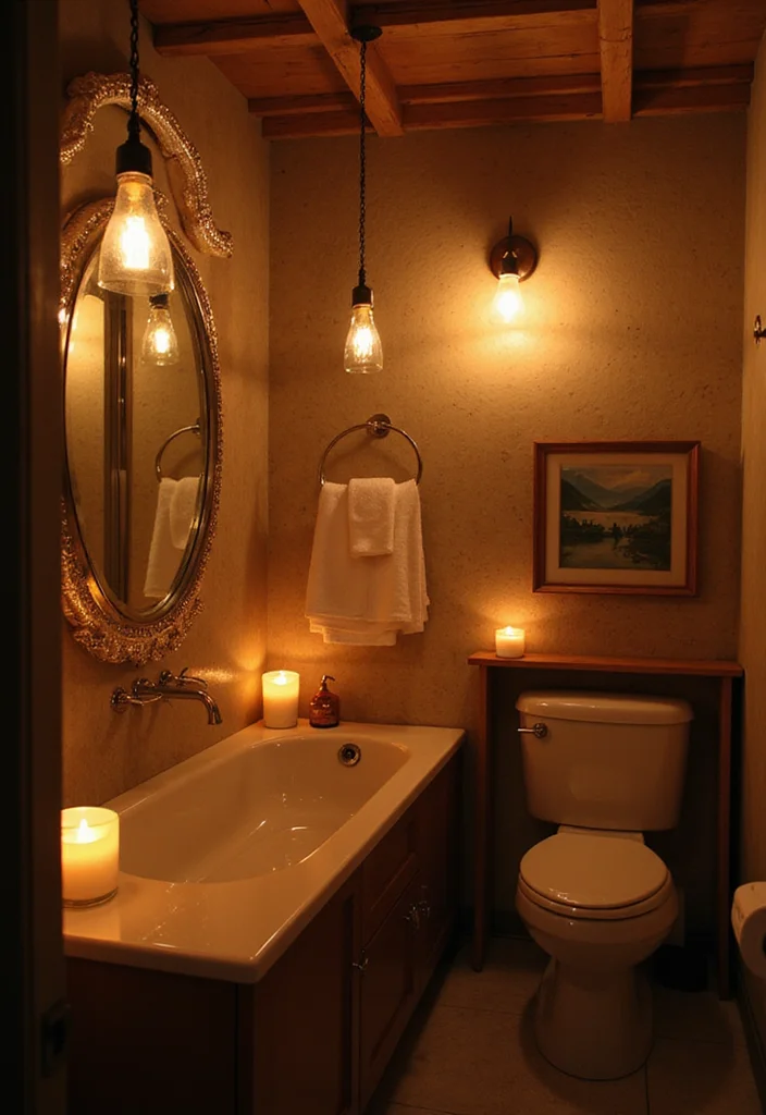 14 Lake House Bathroom Ideas With Cozy Style - 5. Cozy Lighting