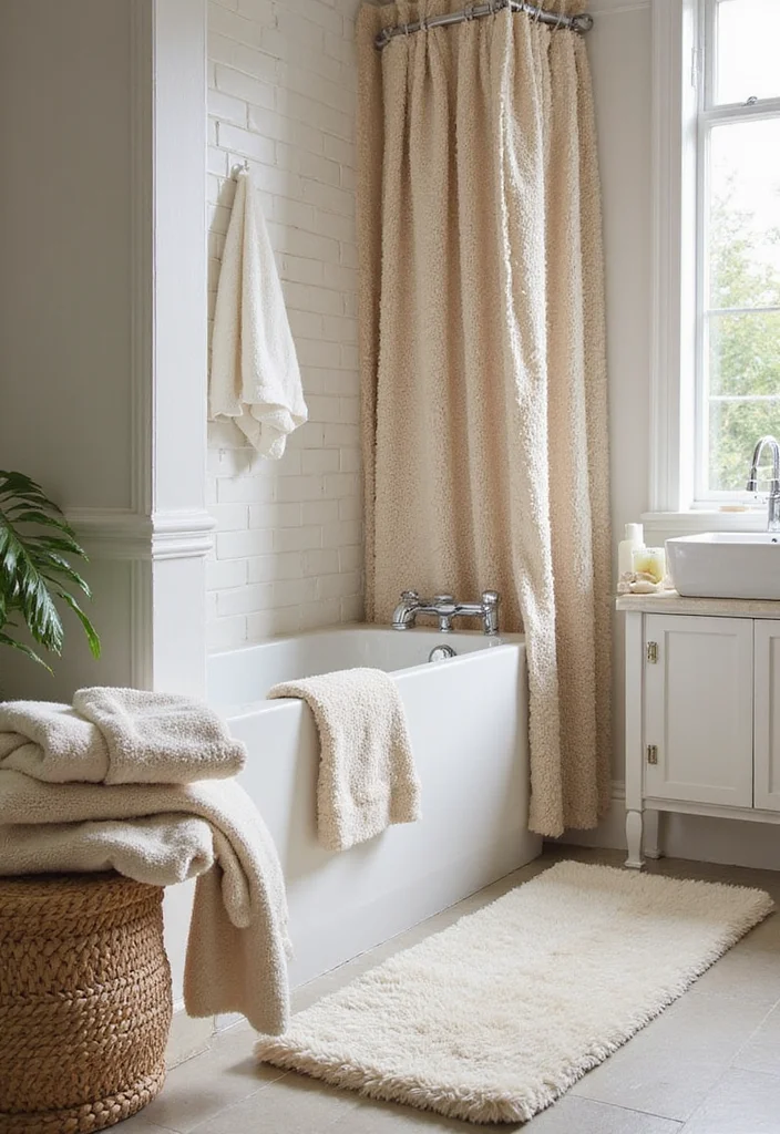 14 Lake House Bathroom Ideas With Cozy Style - 8. Textured Fabrics