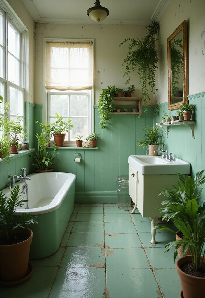 14 Nineteen Thirty Bathroom Ideas With Retro Flair - 11. A Touch of Greenery