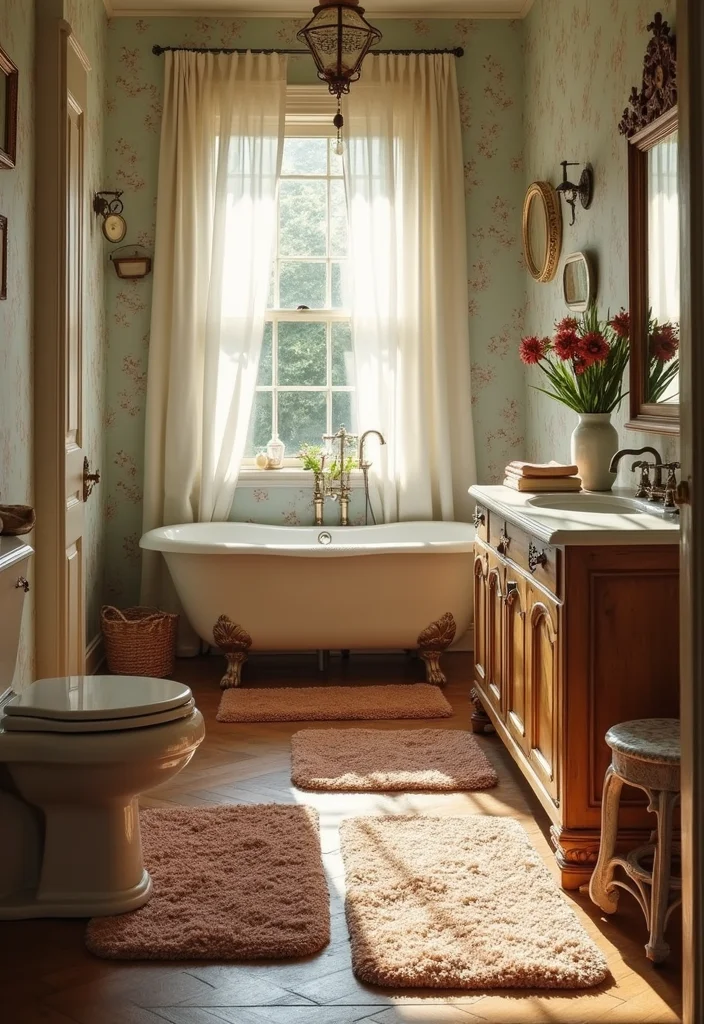14 Nineteen Thirty Bathroom Ideas With Retro Flair - 12. Vintage Rugs